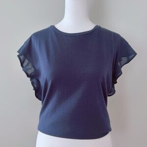 Michael Michael Kors Navy Ruffle Sleeve Top – Size S